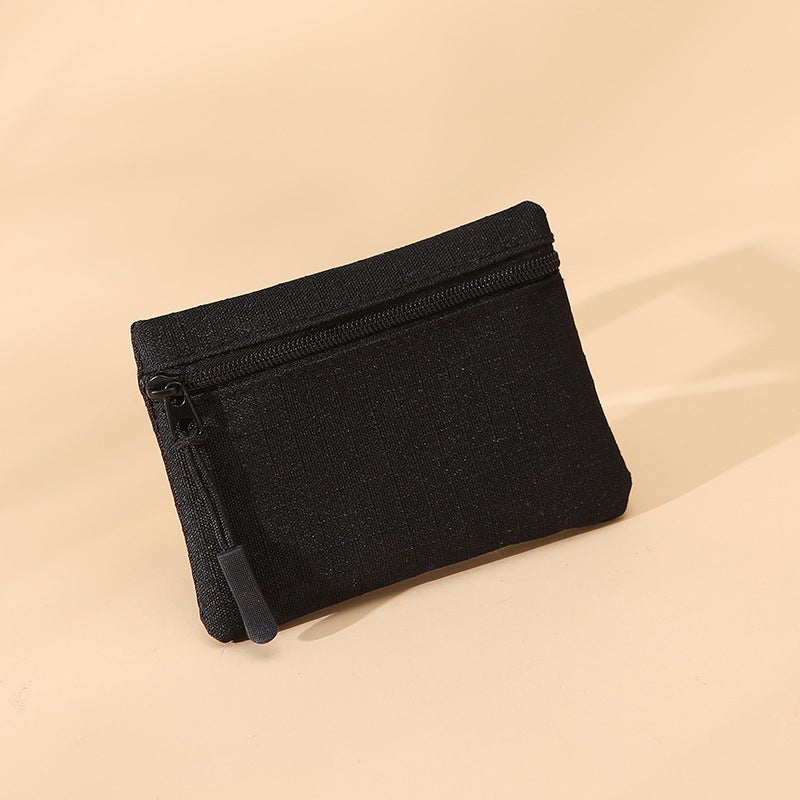 [ ] Ladies Oxford Cloth Solid Color Mini Zipper Coin Purse Key Bag - Image 1